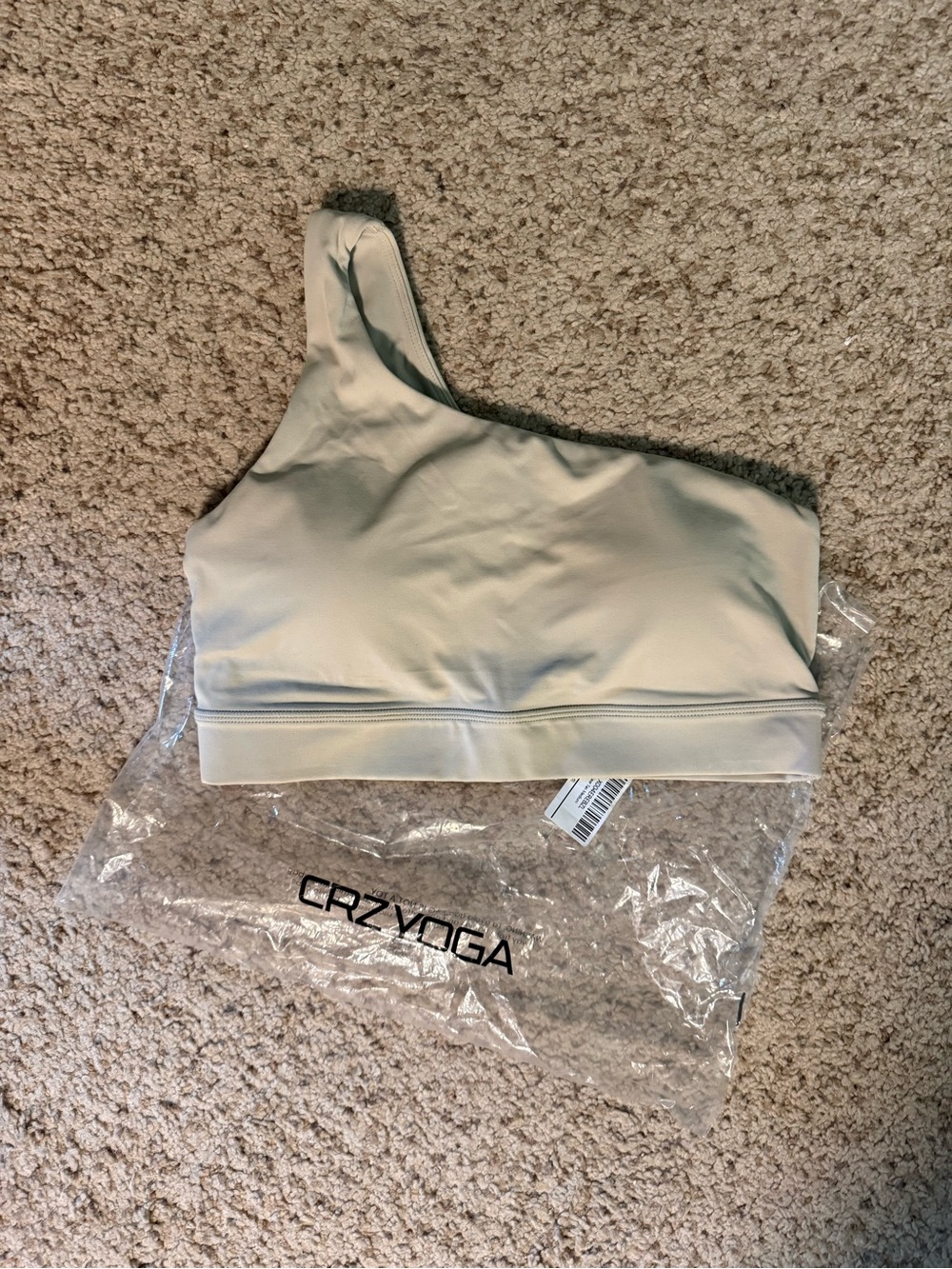 CRZ YOGA Asymmetrical One-Shoulder Sports Bra in Light Beige